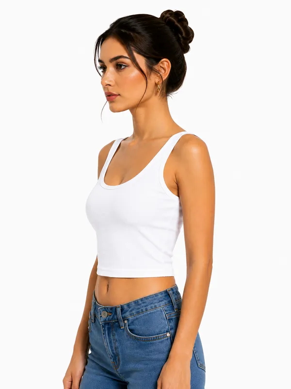 Women_Cotton_Padded_Ribbed_White_Crop_Top