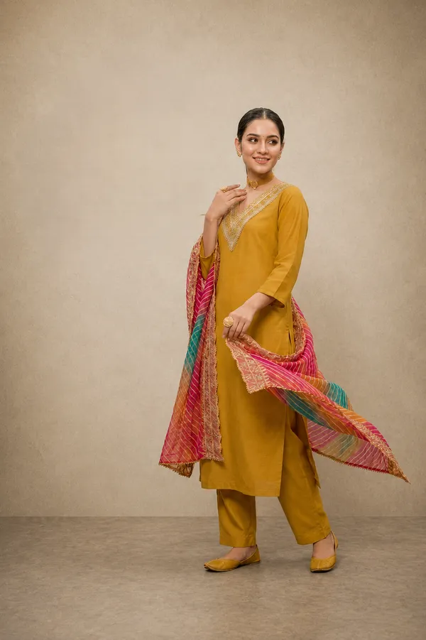 Yellow_Polyester_Straight_Embroidered_Kurti_Set_For_Women