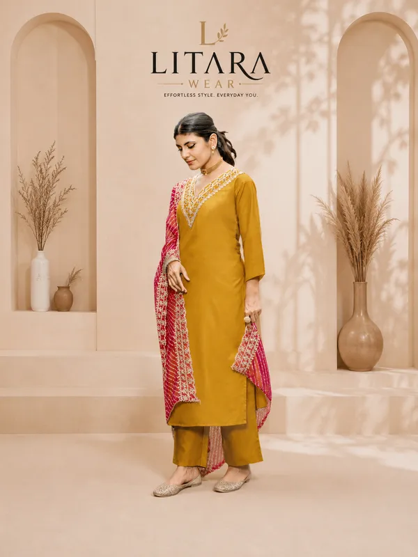 Yellow_Polyester_Straight_Embroidered_Kurti_Set_For_Women
