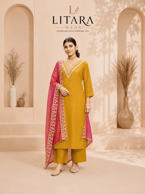 Yellow_Polyester_Straight_Embroidered_Kurti_Set_For_Women