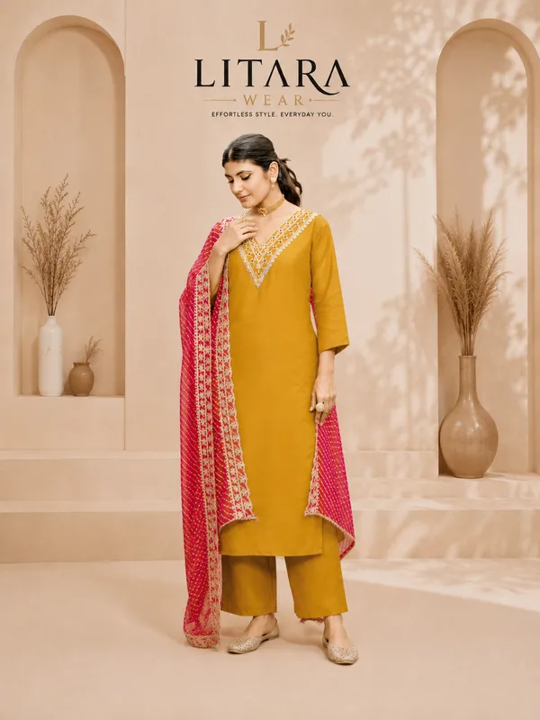 Yellow_Polyester_Straight_Embroidered_Kurti_Set_For_Women