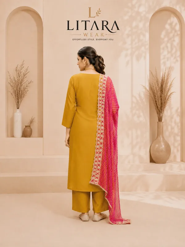 Yellow_Polyester_Straight_Embroidered_Kurti_Set_For_Women