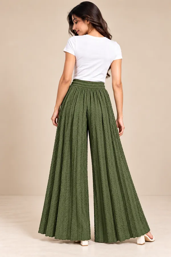 Mehendi_khajoori_kniting__Lycra_Pleated_Trouser_For_Women_Without_Pockets