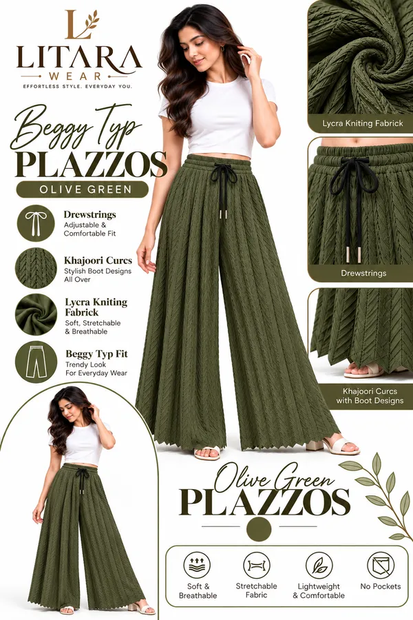 Mehendi_khajoori_kniting__Lycra_Pleated_Trouser_For_Women_Without_Pockets