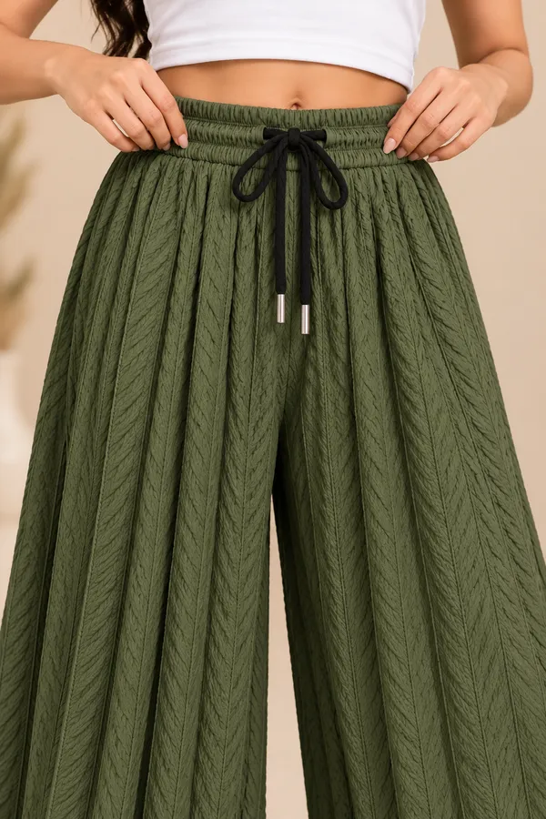 Mehendi_khajoori_kniting__Lycra_Pleated_Trouser_For_Women_Without_Pockets