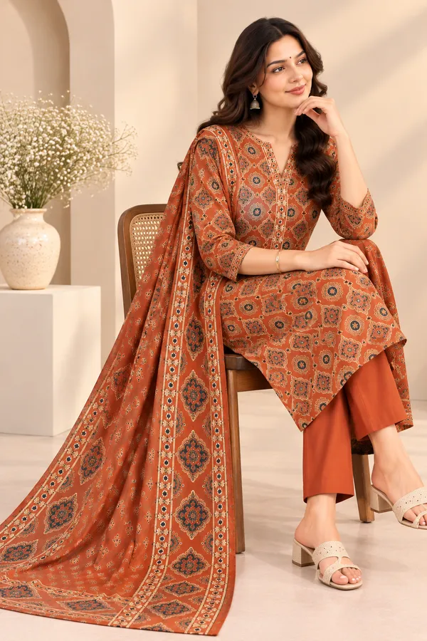 Akriti_oreng_reyon_kurti_set