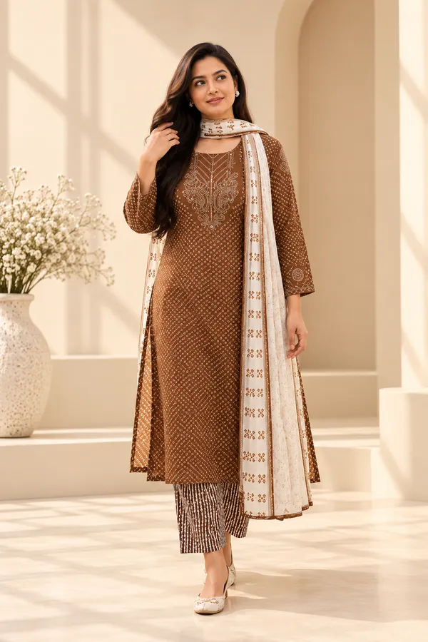 Bandhani_Bliss_printed_kurti_set_(light_ornang)