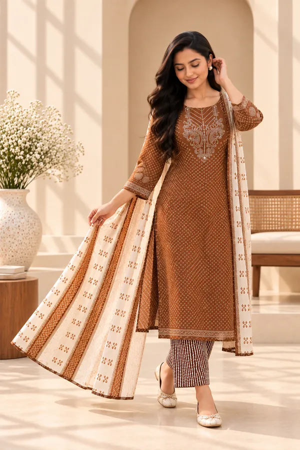 Bandhani_Bliss_printed_kurti_set_(light_ornang)