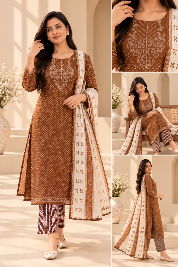 Bandhani_Bliss_printed_kurti_set_(light_ornang)