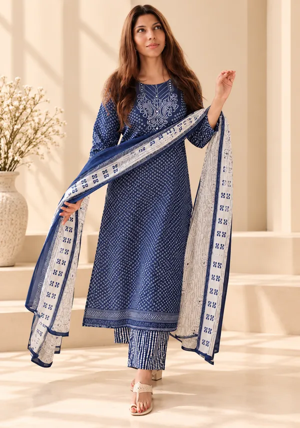 Bandhani_Bliss_printed_kurti_set(blue)