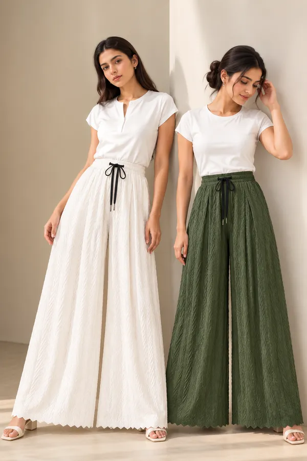 Olive_Green_&_White__khajoori_kiting_laycra_palazzo_Trouser_For_Women_(Pack_Of_2)
