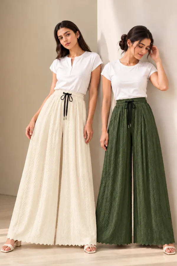 Olive_Green_&_offWhite__khajoori_kiting_laycra_palazzo_Trouser_For_Women_(Pack_Of_2)