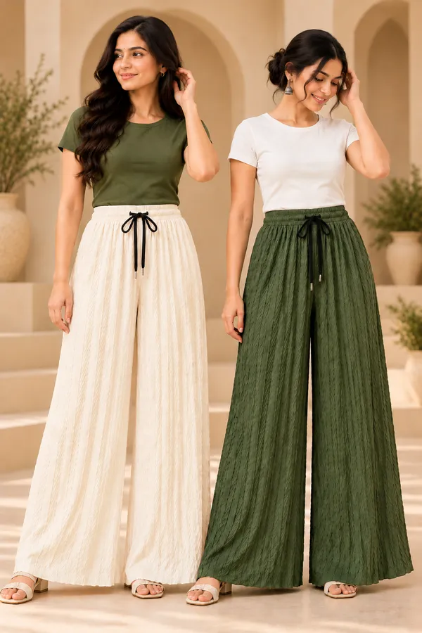 Olive_Green_&_offWhite__khajoori_kiting_laycra_palazzo_Trouser_For_Women_(Pack_Of_2)