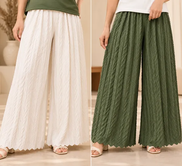 Olive_Green_&_White__khajoori_kiting_laycra_palazzo_Trouser_For_Women_(Pack_Of_2)