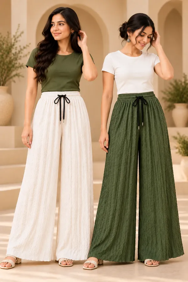 Olive_Green_&_White__khajoori_kiting_laycra_palazzo_Trouser_For_Women_(Pack_Of_2)