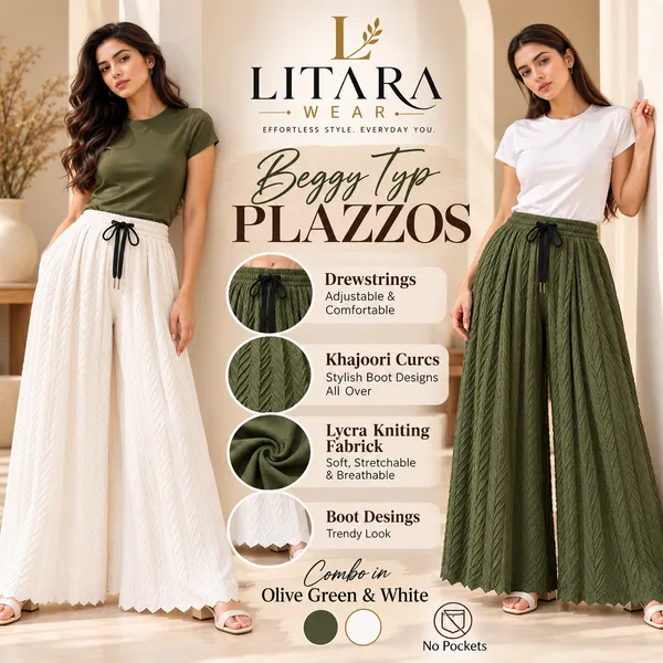 Olive_Green_&_White__khajoori_kiting_laycra_palazzo_Trouser_For_Women_(Pack_Of_2)