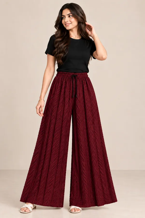 Maroon_khajoori__kniting_lycra_Sarinaa_Pleated_Trouser_For_Women