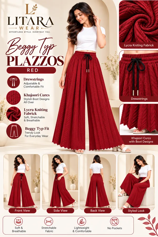 Red_khajoori_kniting_lycra__Pleated_palazzos__For_Women