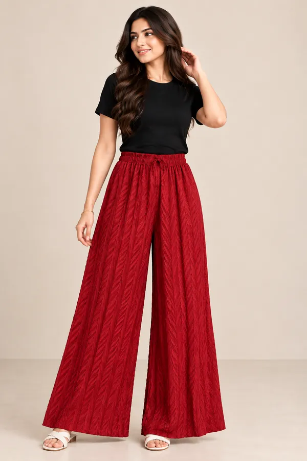 Red_khajoori_kniting_lycra__Pleated_palazzos__For_Women