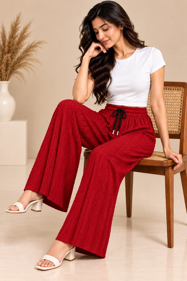Red_khajoori_kniting_lycra__Pleated_palazzos__For_Women