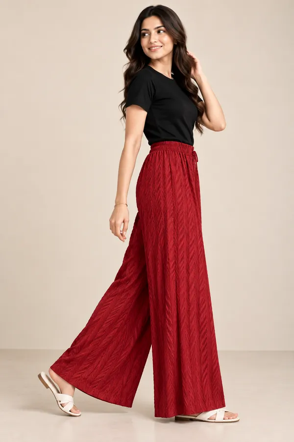 Red_khajoori_kniting_lycra__Pleated_palazzos__For_Women
