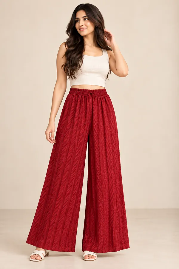 Red_khajoori_kniting_lycra__Pleated_palazzos__For_Women
