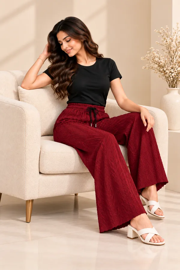 Maroon_khajoori_knitting_lycra_plazzos_For_Women_Without_Pockets