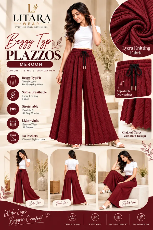 Maroon_khajoori_knitting_lycra_plazzos_For_Women_Without_Pockets