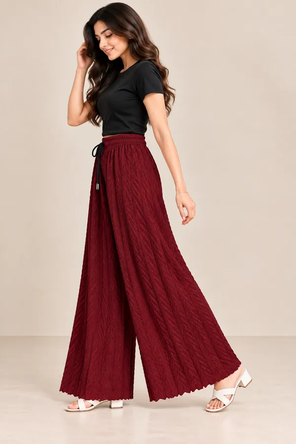 Maroon_khajoori_knitting_lycra_plazzos_For_Women_Without_Pockets