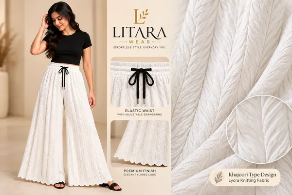 White_khajoori_kniting_Lycra__Pleated_Trouser_For_Women