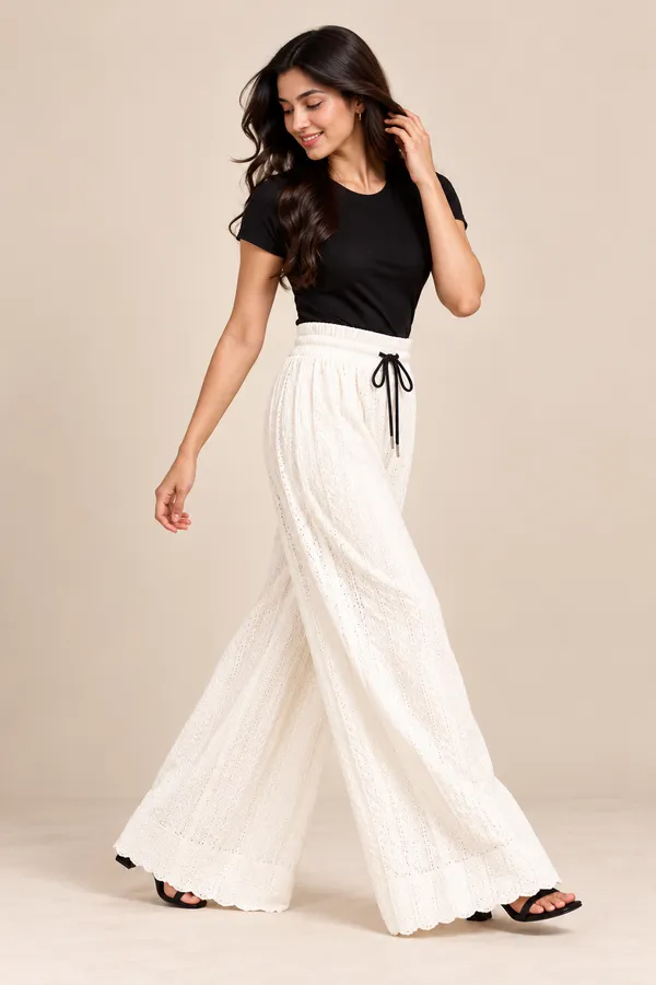 White_khajoori_kniting_Lycra__Pleated_Trouser_For_Women
