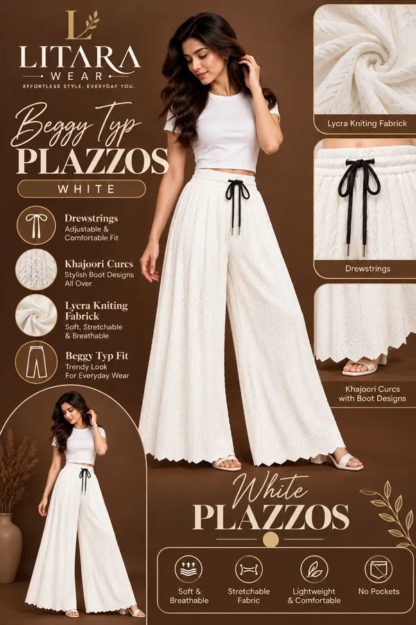 White_khajoori_kniting_Lycra__Pleated_Trouser_For_Women
