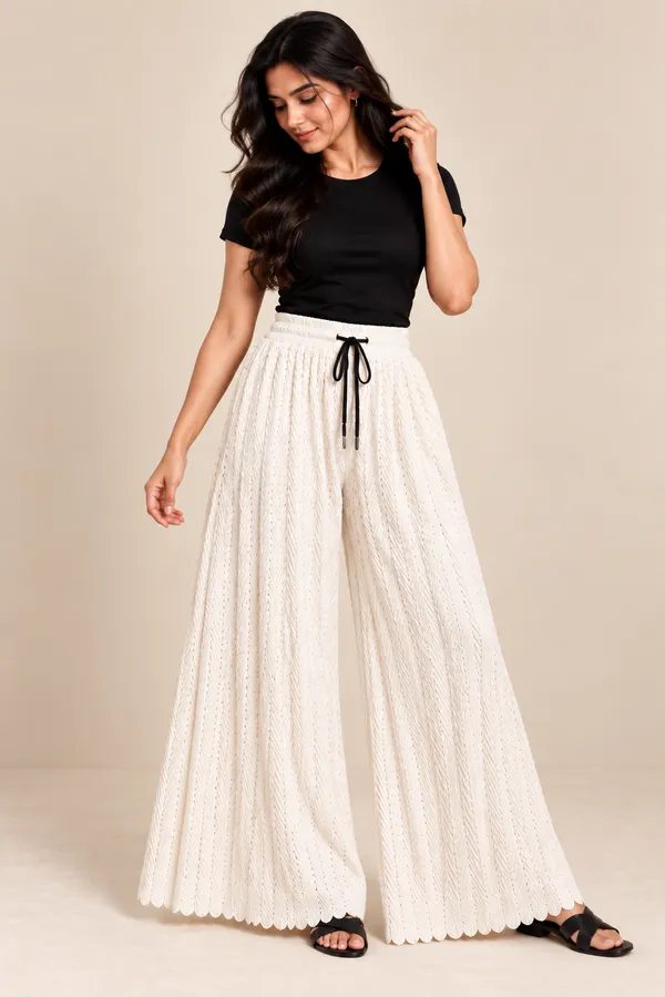 White_khajoori_kniting_Lycra__Pleated_Trouser_For_Women