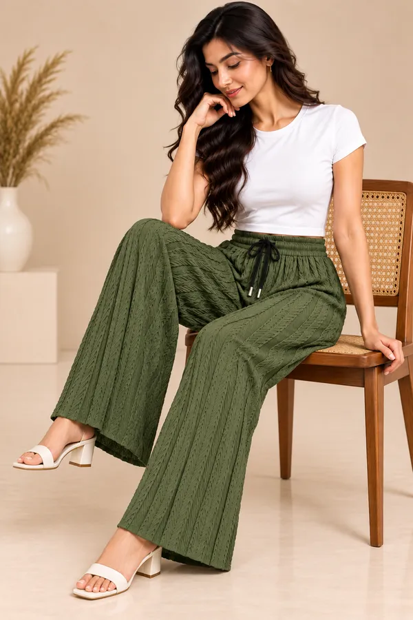 Olive_Green_khajoori_kniting_lycra_Pleated_Trouser_For_Women