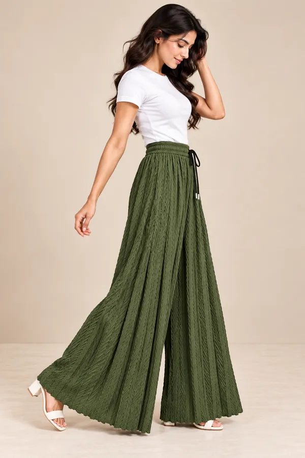 Olive_Green_khajoori_kniting_lycra_Pleated_Trouser_For_Women