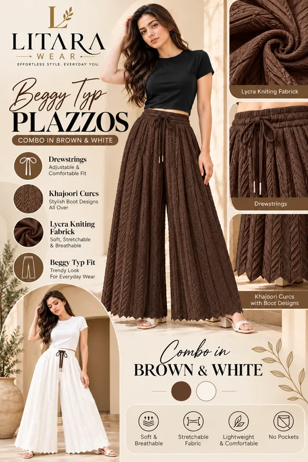 Brown_&_White_Khajoori_kiniting_lycra_Sarina_Pleated_Trouser_For_Women_(Pack_Of_2)