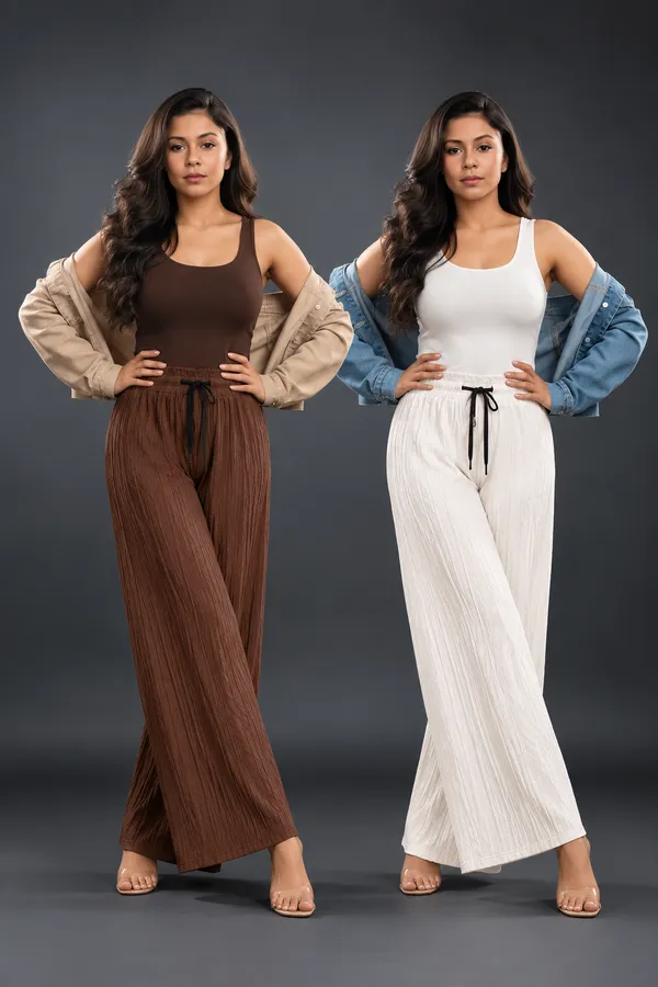 Brown_&_White_Khajoori_kiniting_lycra_Sarina_Pleated_Trouser_For_Women_(Pack_Of_2)