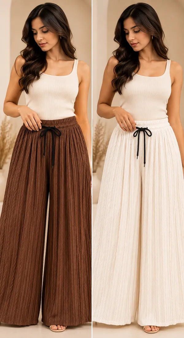 Brown_&_White_Khajoori_kiniting_lycra_Sarina_Pleated_Trouser_For_Women_(Pack_Of_2)