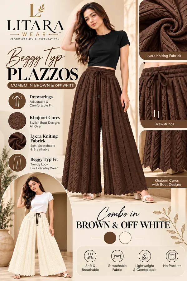 Brown_&_offWhite_Khajoori_kiniting_lycra_Sarina_Pleated_Trouser_For_Women_(Pack_Of_2)
