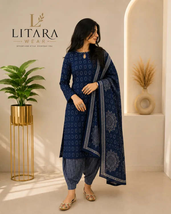 Blue_Circular_Printed_Cotton_Rayon_Kurti_For_Women's