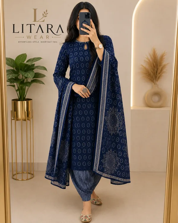 Blue_Circular_Printed_Cotton_Rayon_Kurti_For_Women's