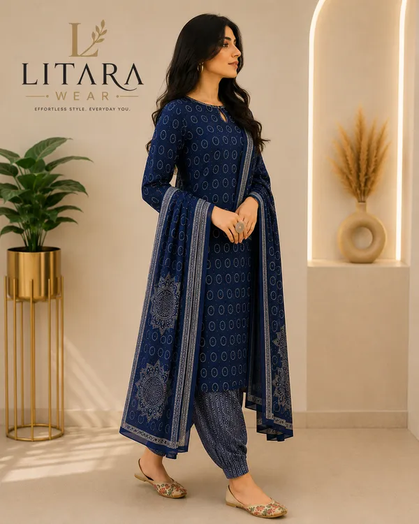 Blue_Circular_Printed_Cotton_Rayon_Kurti_For_Women's