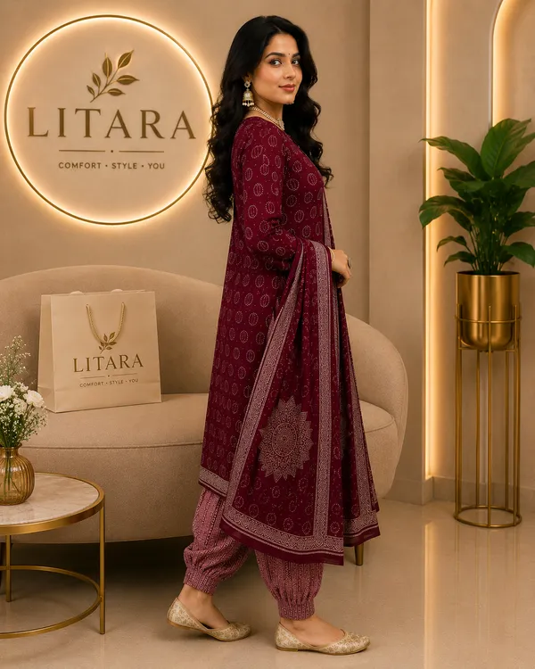 Maroon_Cotton_Rayon_Kurti_with_Circular_Print_For_women's