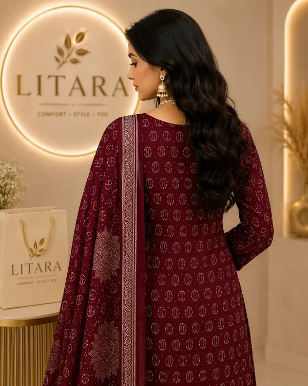 Maroon_Cotton_Rayon_Kurti_with_Circular_Print_For_women's