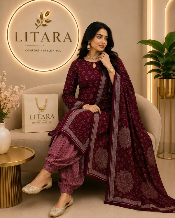 Maroon_Cotton_Rayon_Kurti_with_Circular_Print_For_women's