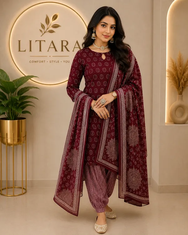 Maroon_Cotton_Rayon_Kurti_with_Circular_Print_For_women's