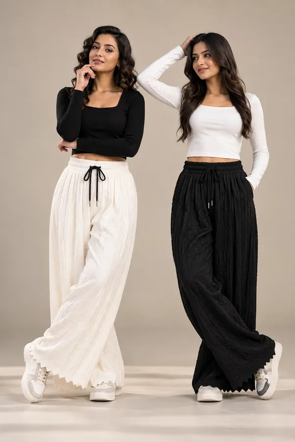 Black_&_White_Khajoori_knitting_lycra_Sarina_Pleated_Trouser_For_Women_(Pack_Of_2)