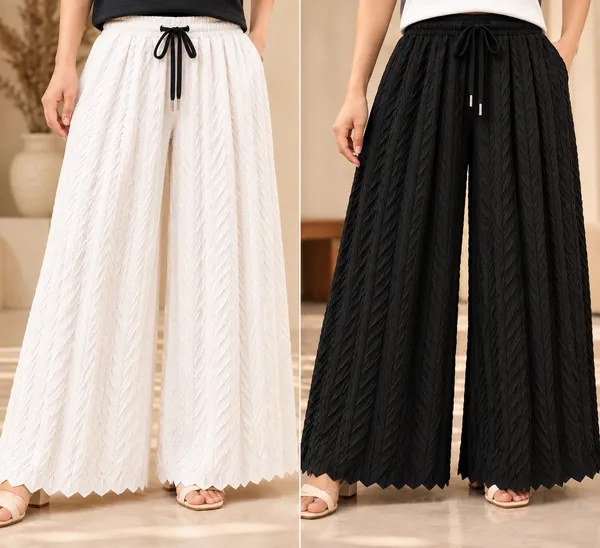 Black_&_White_Khajoori_knitting_lycra_Sarina_Pleated_Trouser_For_Women_(Pack_Of_2)