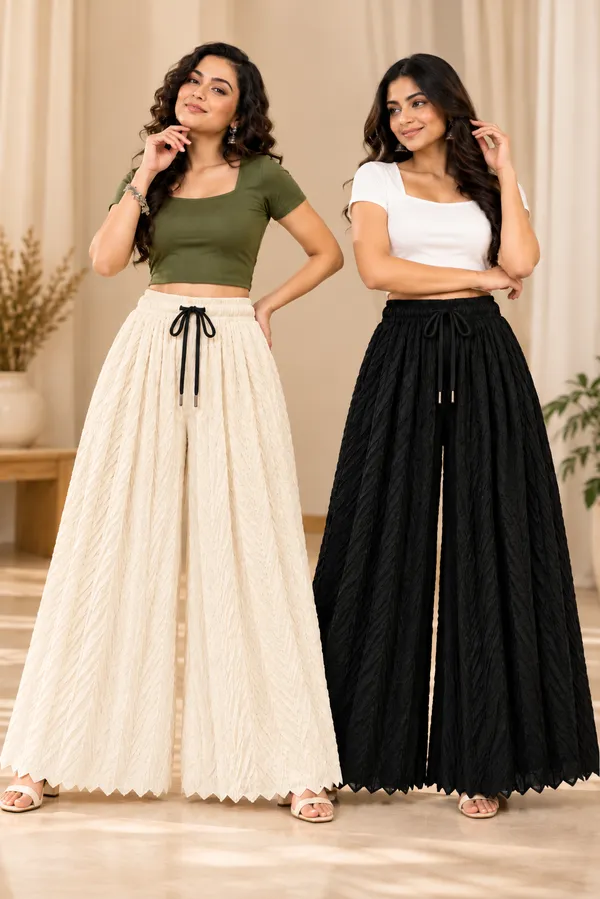Black_&_offWhite_Khajoori_knitting_lycra_Sarina_Pleated_Trouser_For_Women_(Pack_Of_2)