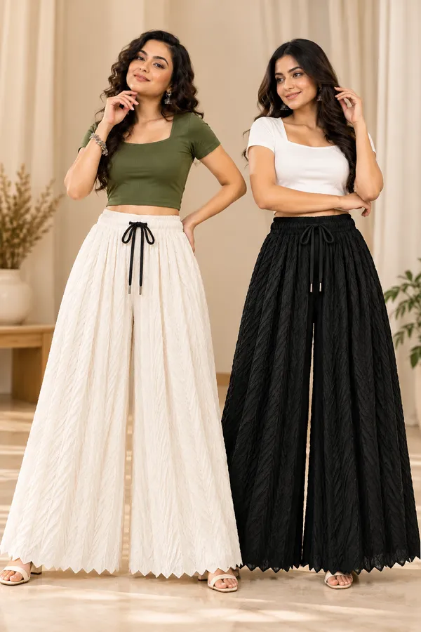 Black_&_White_Khajoori_knitting_lycra_Sarina_Pleated_Trouser_For_Women_(Pack_Of_2)
